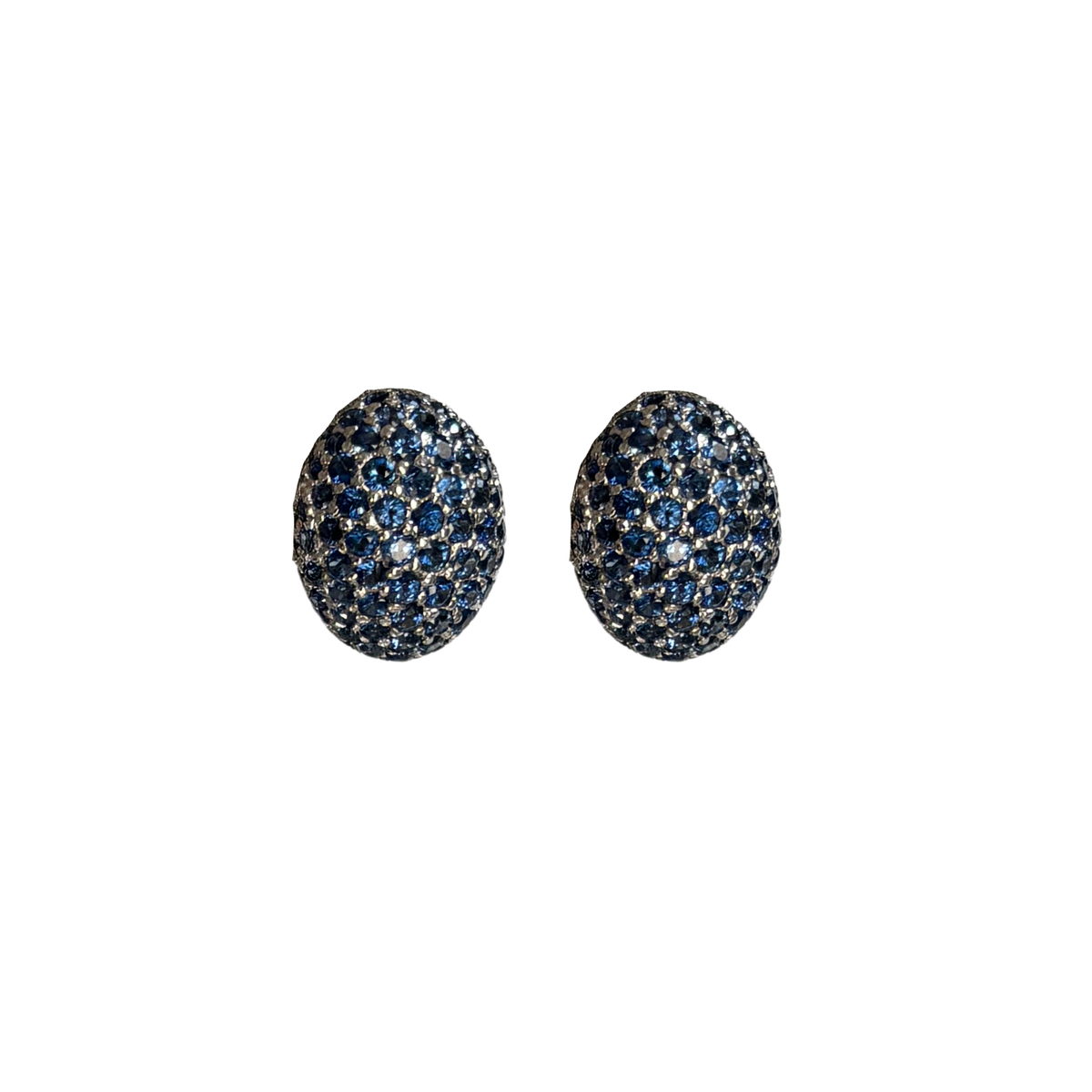Estate 18K White Gold Blue Sapphire Pavé Stud Earrings