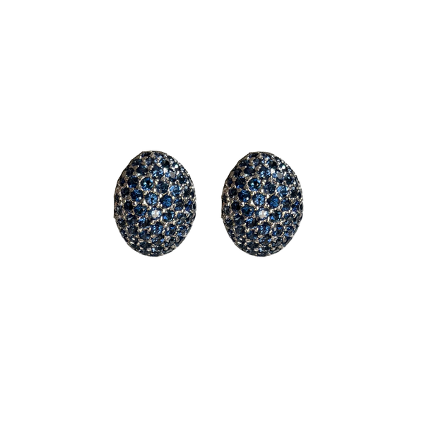 Estate 18K White Gold Blue Sapphire Pavé Stud Earrings