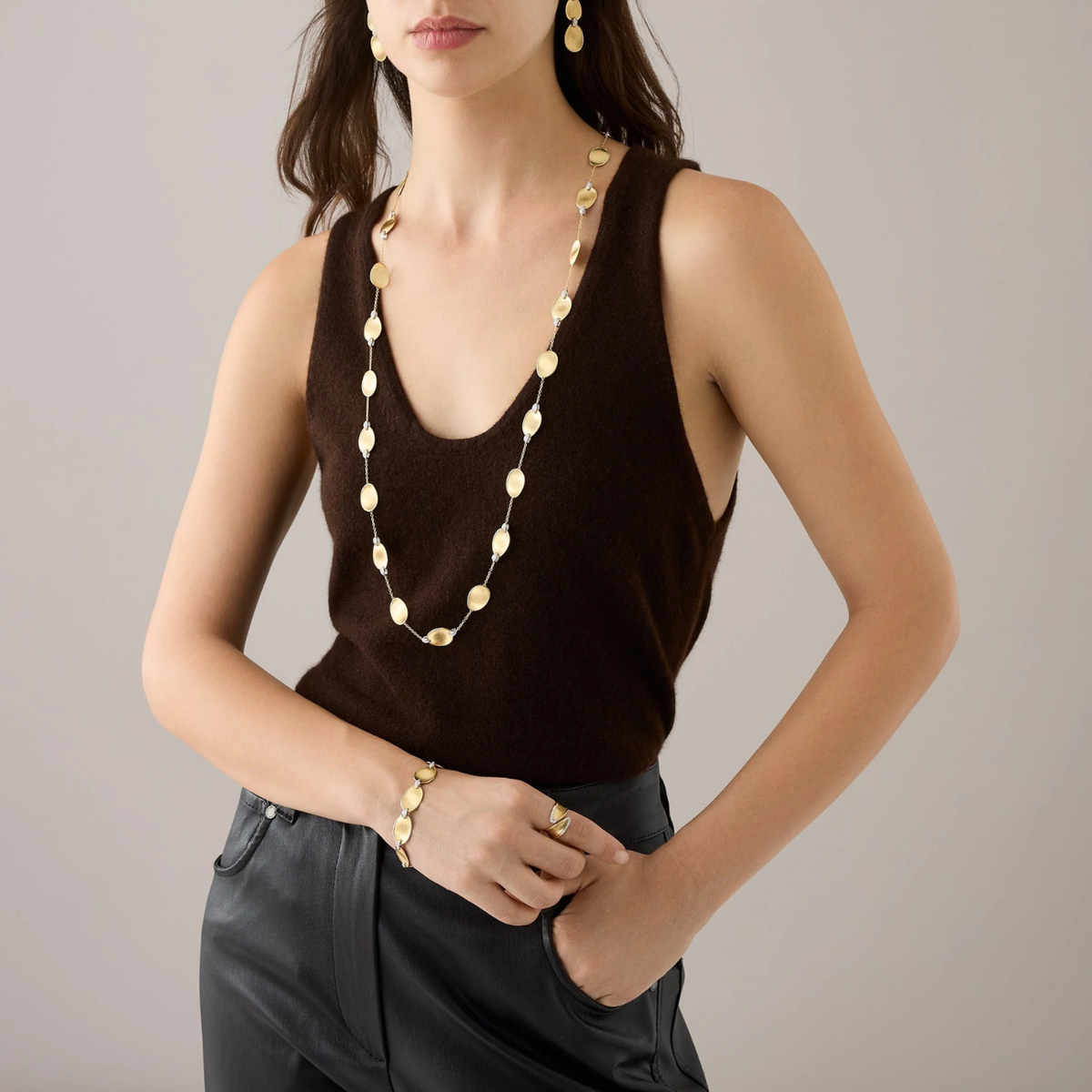 Marco Bicego Jewelry - Lunaria 18K Yellow Gold Collar Long Necklace with Diamond Accents | Manfredi Jewels