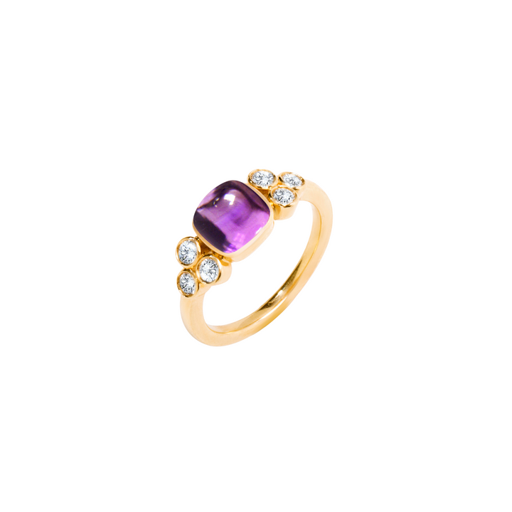 Syna Jewelry - 18K Yellow Gold Diamond & Sugarloaf Amethyst Mogul Ring | Manfredi Jewels