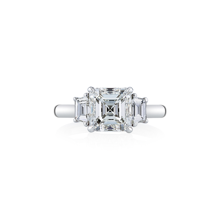 Asscher Cut 3.01ct Platinum Three Stone Diamond Engagement Ring