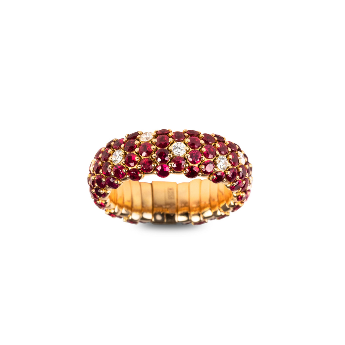 Zydo Italy Jewelry - Rubies 18K Yellow Gold Domed Diamond Stretch Ring | Manfredi Jewels
