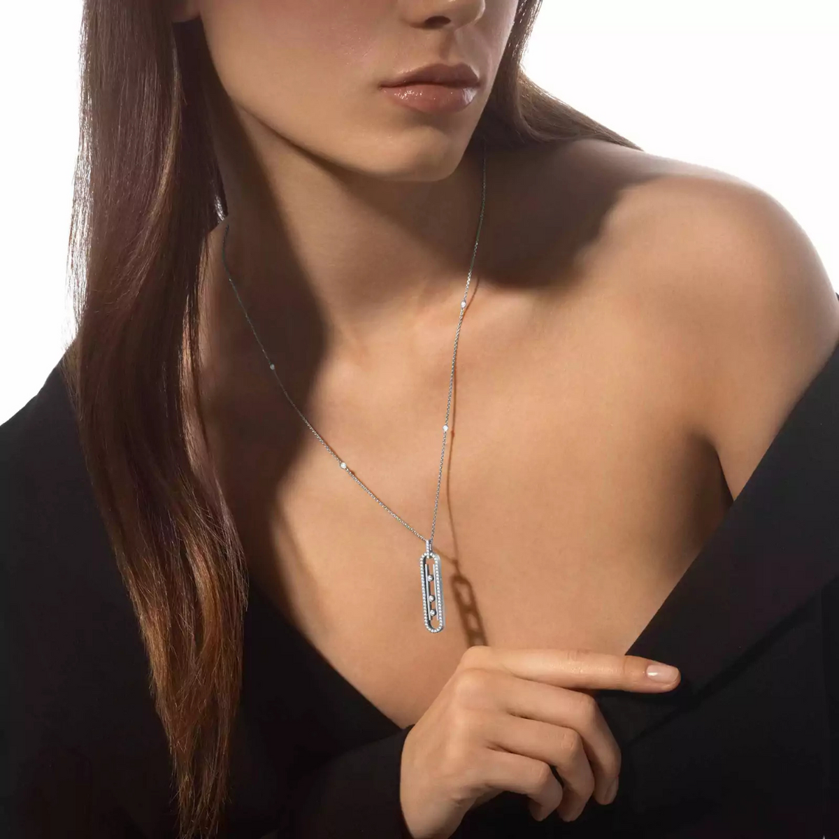 Messika Jewelry - Move 10TH 18K White Gold Petite Model Pavé Diamond Necklace | Manfredi Jewels