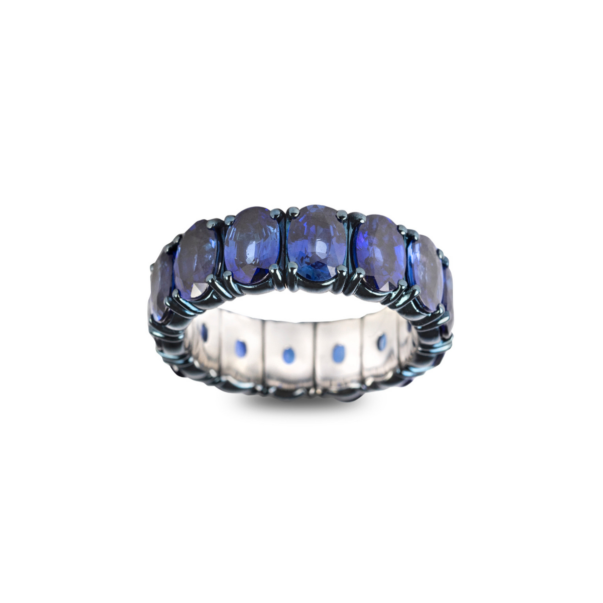 Zydo Italy Jewelry - Sapphires 18K Blued White Gold Oval Cut Stretch Ring | Manfredi Jewels