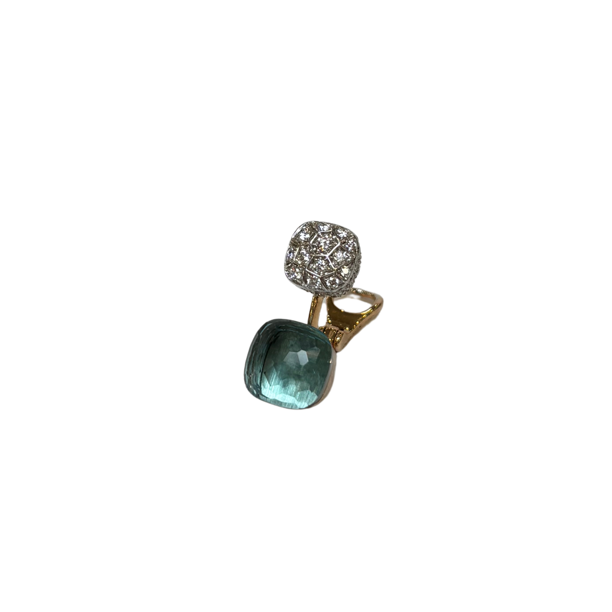 Estate 18K Rose & White Gold Pomellato Diamond & Blue Topaz Double Nudo Earring