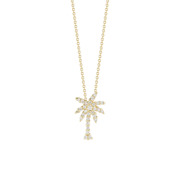 Roberto Coin Jewelry - Tiny Treasures 18K Yellow Gold Palm Tree Diamond Small Necklace | Manfredi Jewels