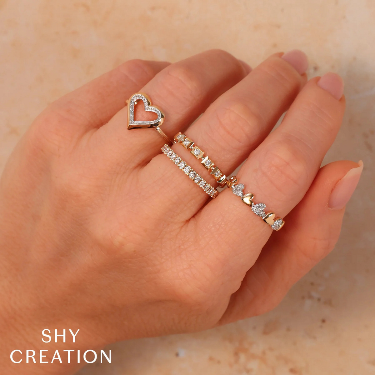 Shy Creation Jewelry - 14K White Gold 0.16ct Diamond Geo Cut Band | Manfredi Jewels