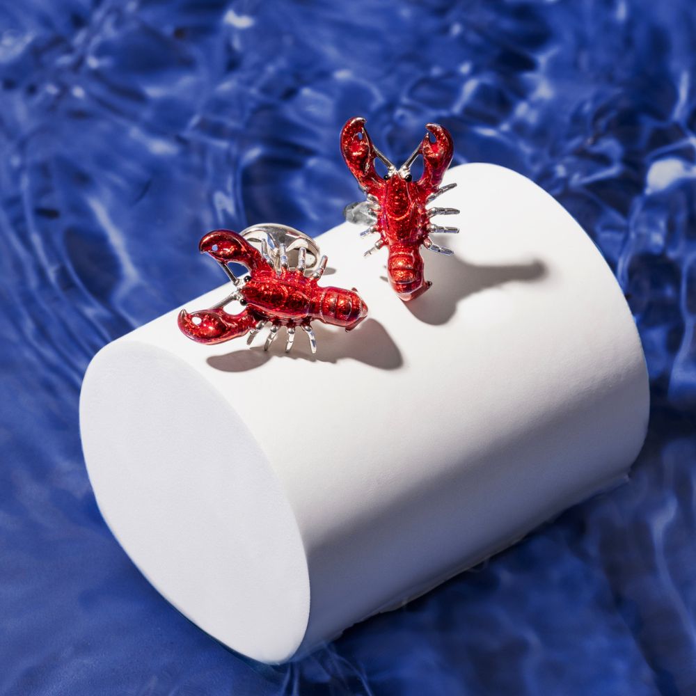 Deakin & Francis Accessories - Sterling Silver Red Enamel Lobster Cufflinks | Manfredi Jewels