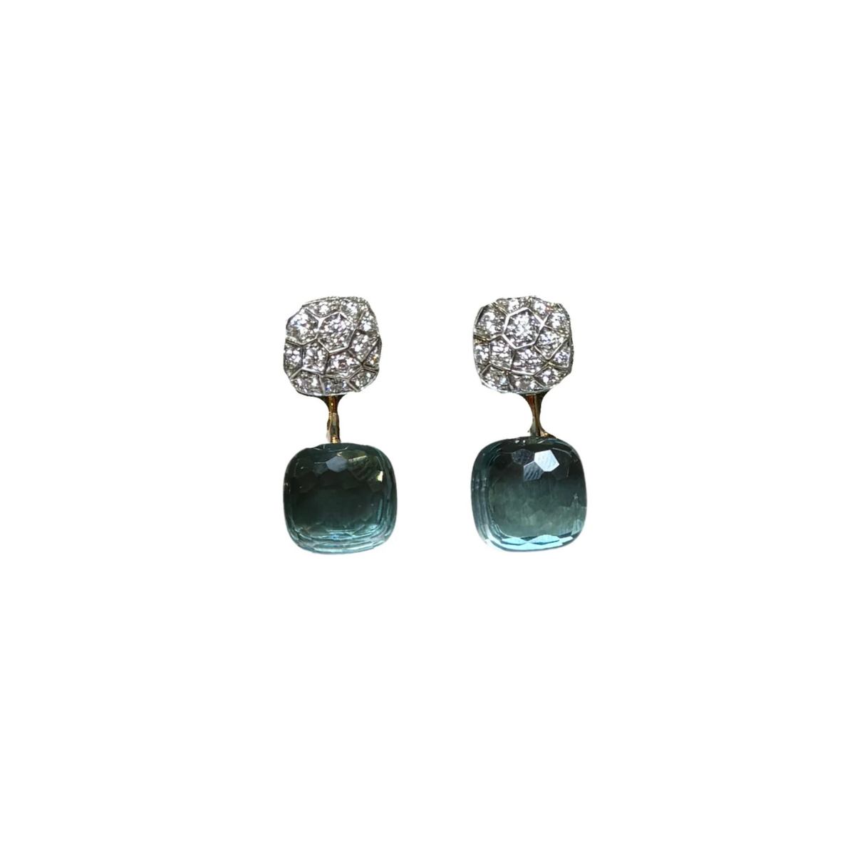 Estate 18K Rose & White Gold Pomellato Diamond & Blue Topaz Double Nudo Earring