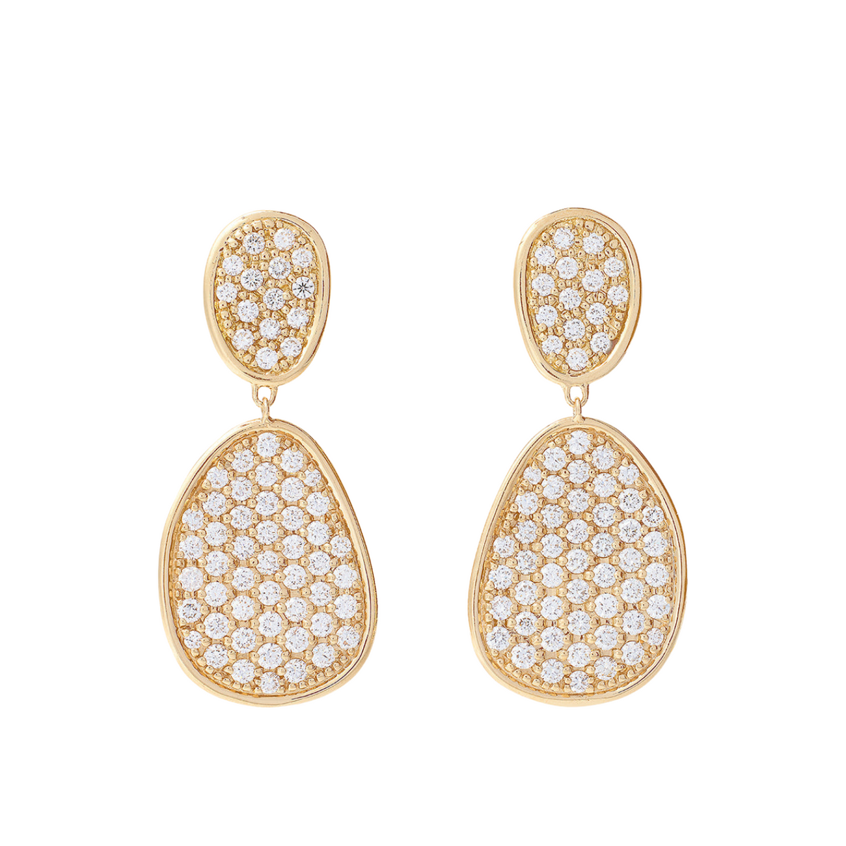 Marco Bicego Jewelry - Lunaria 18K Yellow Gold Small Double Drop Pavé Diamond Earrings | Manfredi Jewels