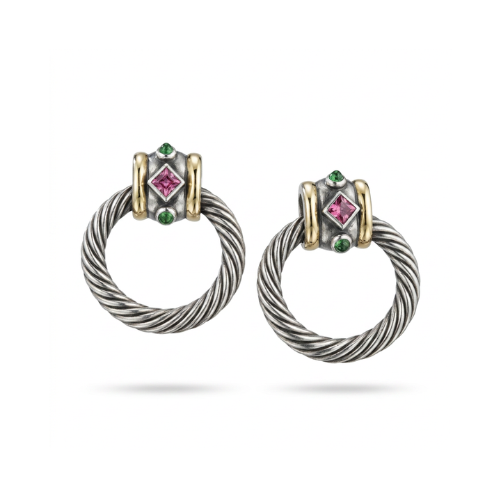 Pre-Owned David Yurman Jewelry - Estate David Yurman 14K Yellow Gold & Sterling Silver Renaissance Doorknocker Earrings | Manfredi Jewels