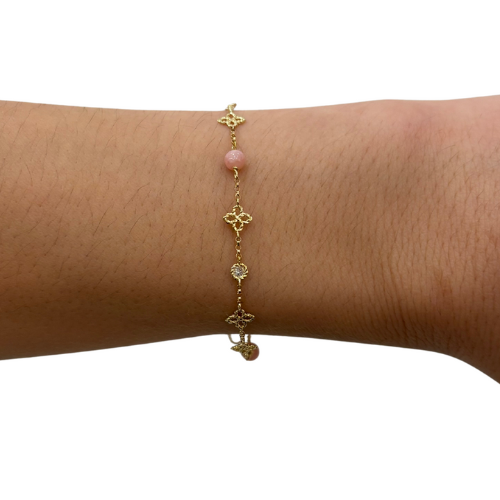Roberto Coin Jewelry - 18K Yellow Gold Diamond & Pink Opal ’Principessa’ Bracelet | Manfredi Jewels