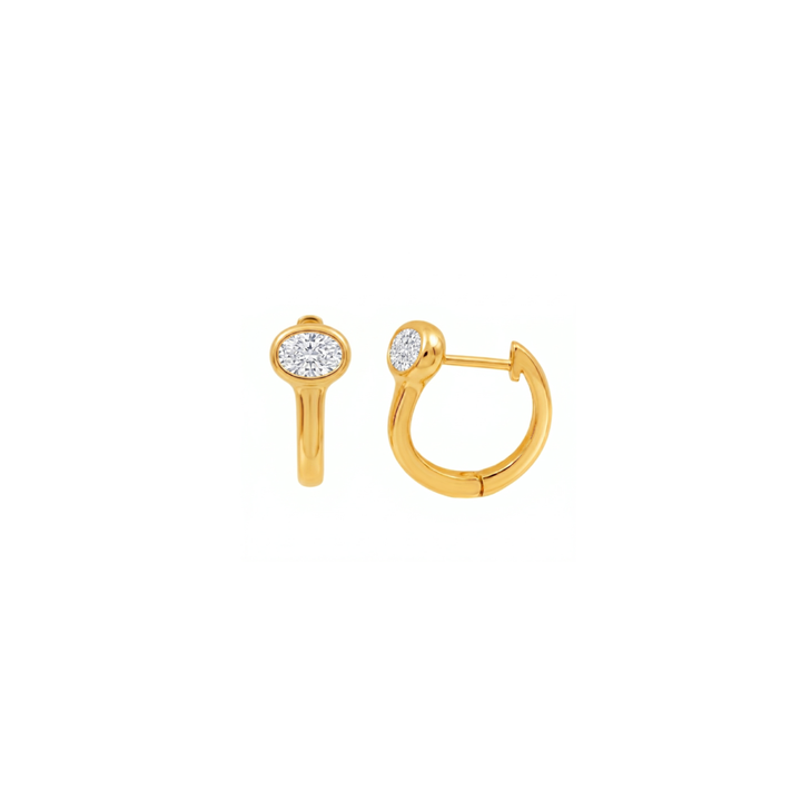 14K Yellow Gold Oval Diamond Bezel Set Huggies