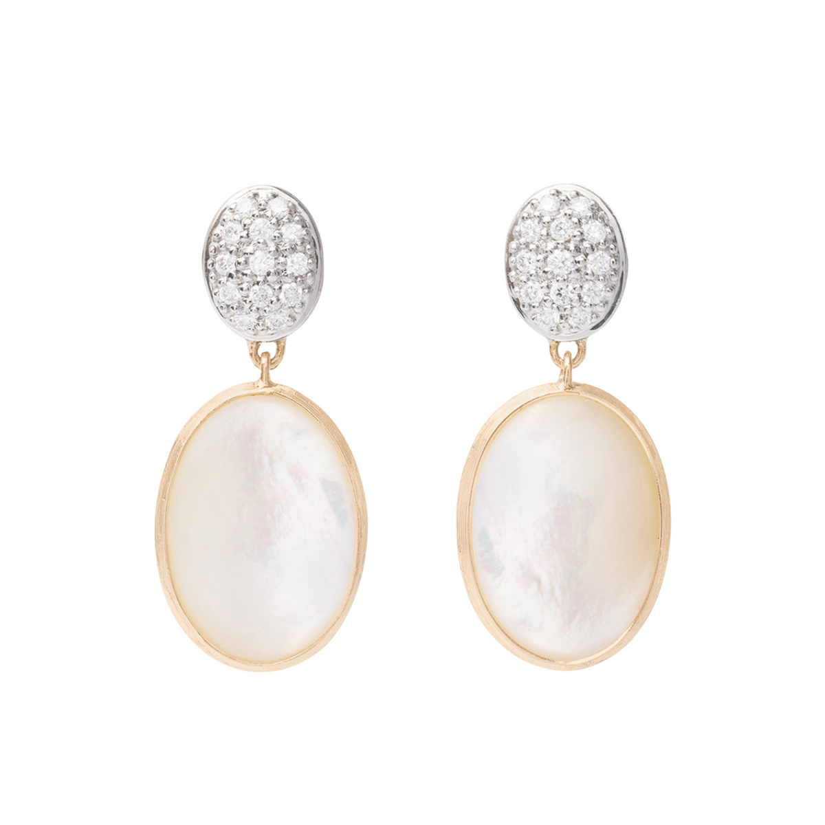 Marco Bicego Jewelry - Siviglia 18K Yellow Gold Mother of Pearl & Diamond Pavé Two Drop Earrings | Manfredi Jewels