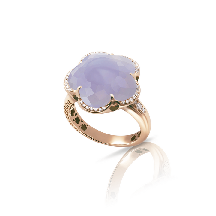 Pasquale Bruni Jewelry - Bon Ton 18k Rose Gold Blue Chalcedony & Diamond Flower Ring | Manfredi Jewels