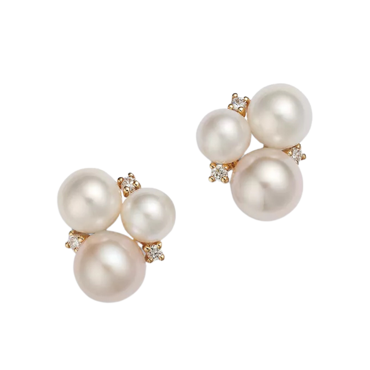 Mastoloni - Cultured Freshwater Pearl & Diamond Cluster Stud Earrings in 14K Yellow Gold | Manfredi Jewels