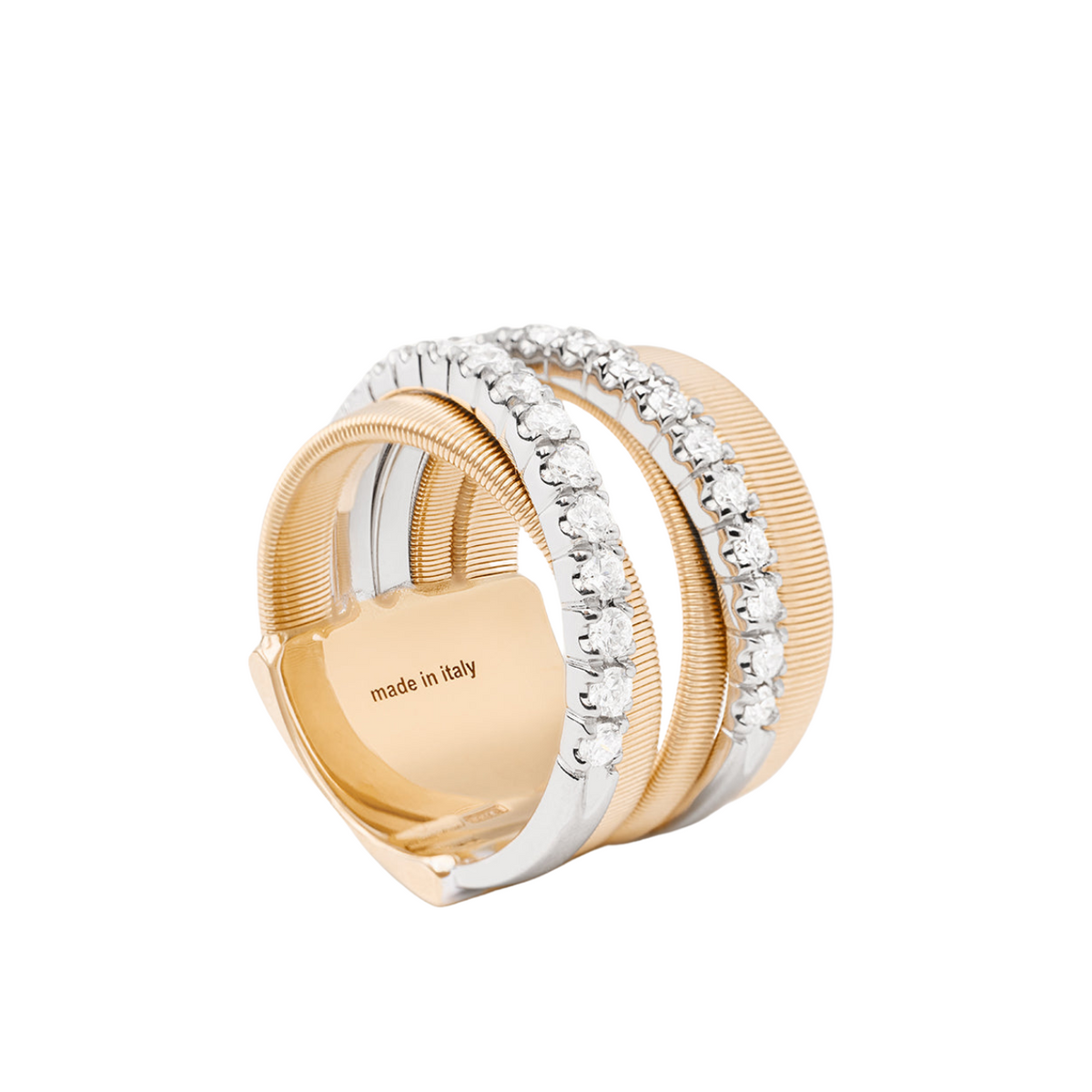 Marco Bicego Jewelry - Masai 18K Yellow & White Gold Five Row Crossover Diamond Ring | Manfredi Jewels