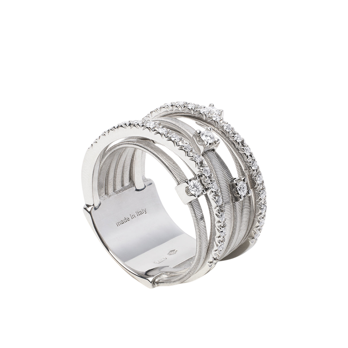 Marco Bicego Jewelry - Goa 18K White Gold Seven Strand Diamond Pavé Ring | Manfredi Jewels