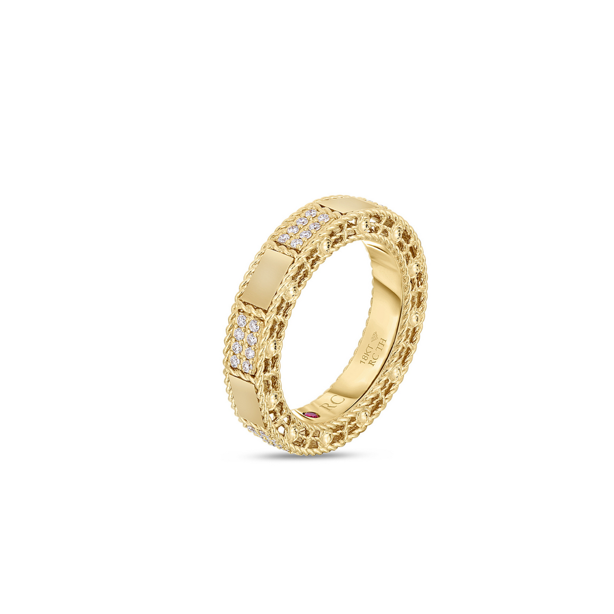 Roberto Coin Jewelry - Mosaic 18K Yellow Gold Alternating Diamond Ring | Manfredi Jewels