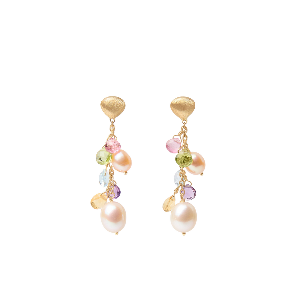 Marco Bicego Jewelry - Paradise 18K Yellow Gold Mixed Gemstone & Pearl Short Drop Earrings | Manfredi Jewels
