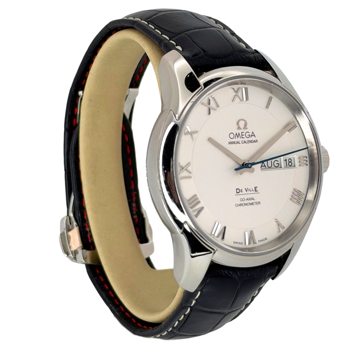 De Ville Annual Calendar Stainless Steel White Dial Blue Strap