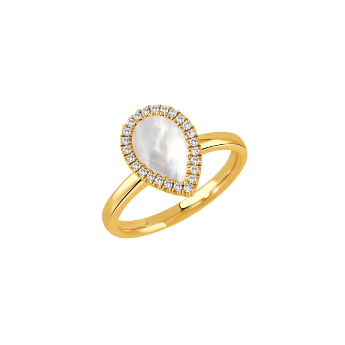 Doves Jewelry - 18K Yellow Gold Diamond Ring With Clear Quartz Over White Mother Of Pearl | Manfredi Jewels
