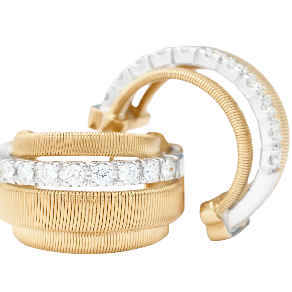 Marco Bicego - Masai 18K Yellow Gold Coil and Diamond Huggie Earrings | Manfredi Jewels