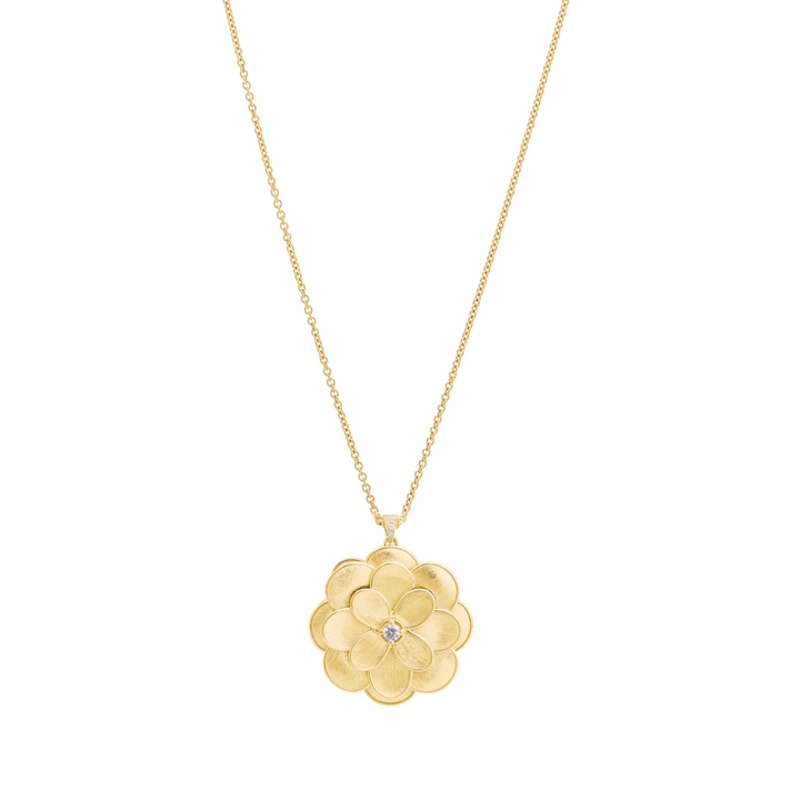 Marco Bicego Jewelry - Lunaria Petali 18K Yellow Gold Diamond Large Flower Pendant Necklace | Manfredi Jewels