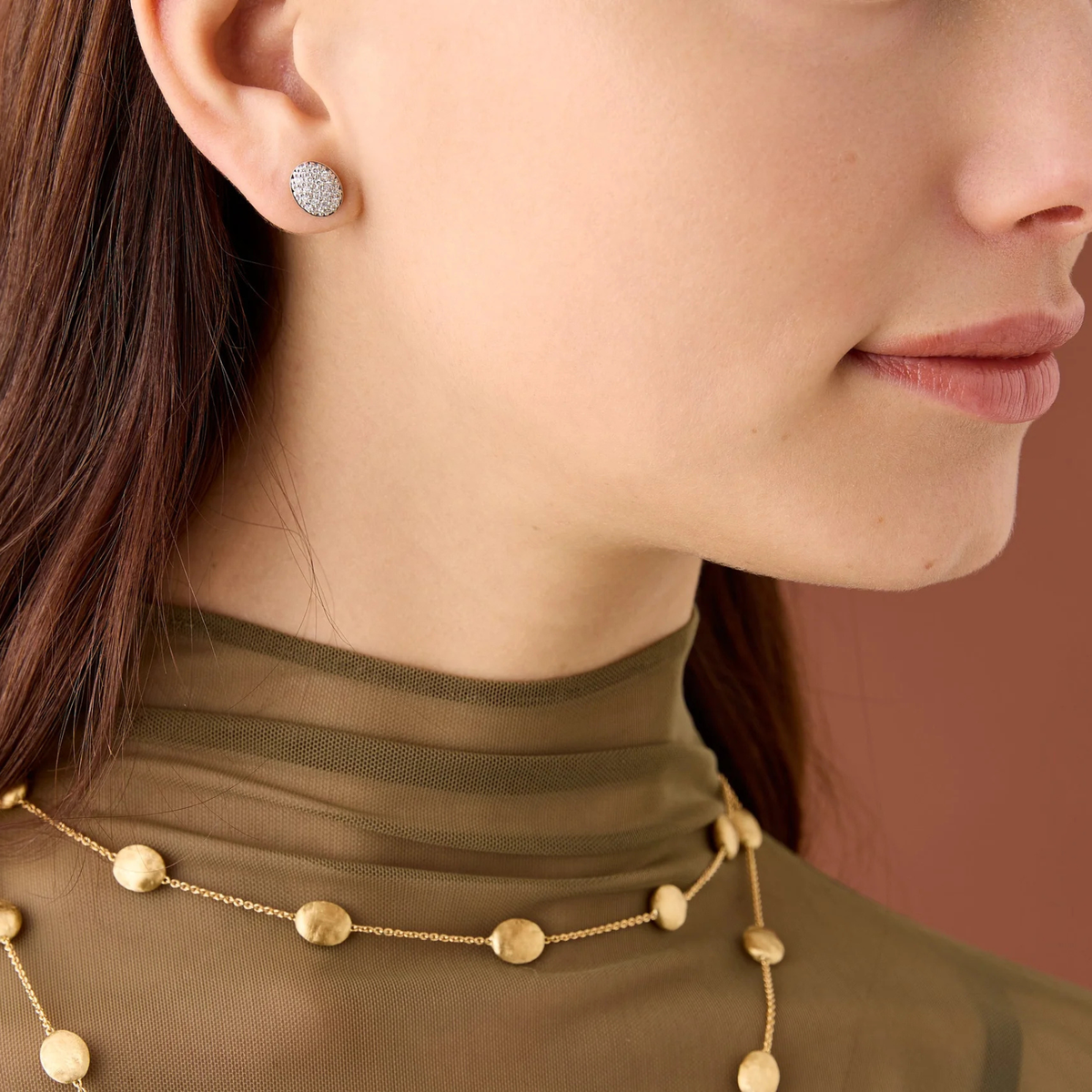 Marco Bicego Jewelry - 18K Yellow Gold Siviglia Oval Diamond Pavé Stud Earrings | Manfredi Jewels