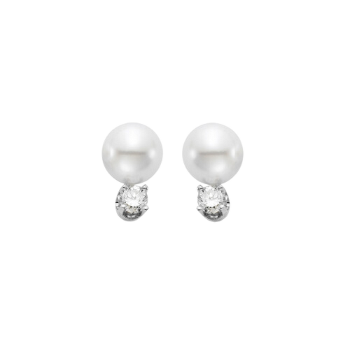 Mastoloni - Akoya Pearl 14K White Gold 8.5-9mm White AA Pearl Stud Earrings set with Round Brilliant Cut Diamonds | Manfredi Jewels