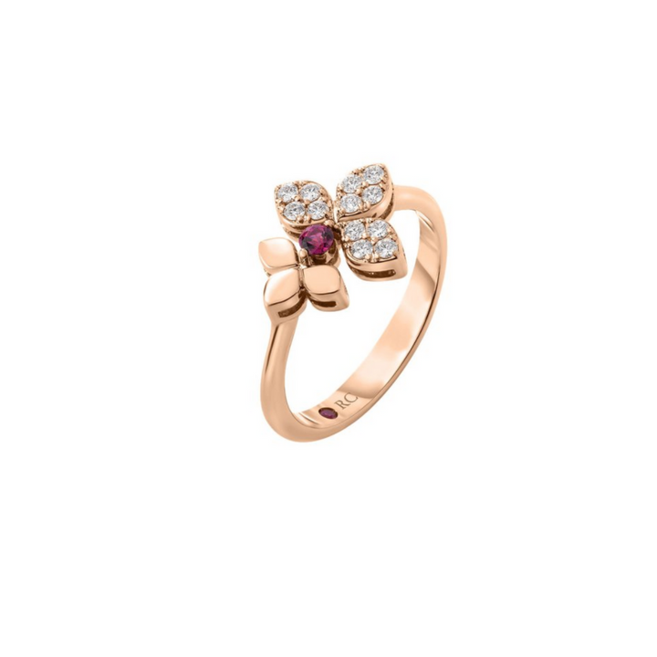 Roberto Coin Jewelry - 18K Yellow Gold Diamond & Rubellite Tiny Princess Ring | Manfredi Jewels