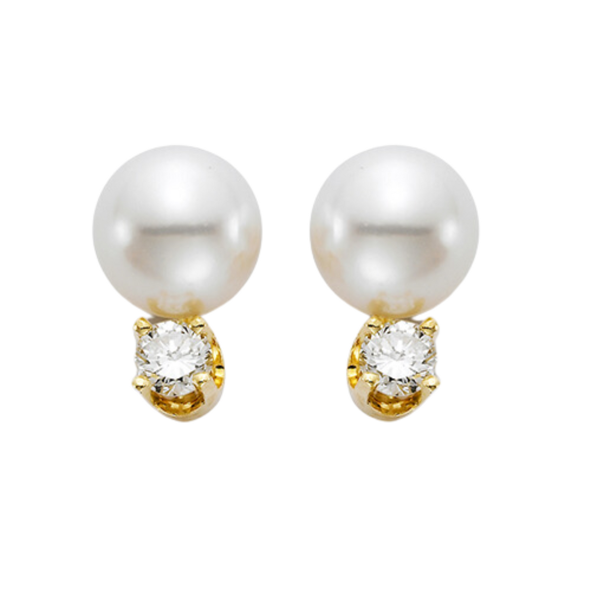Manfredi Jewels - Akoya Pearl 18K White Gold 8-8.5mm White AA Pearl Stud Earrings set with Round Brilliant Cut Diamonds | Manfredi Jewels