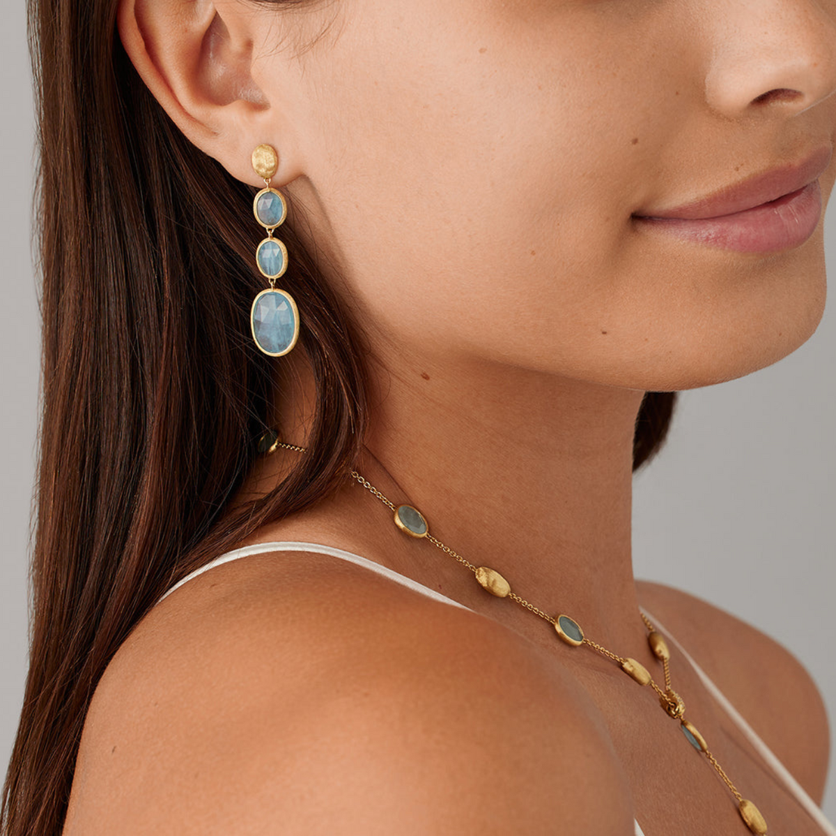 Marco Bicego Jewelry - Siviglia 18K Yellow Gold Aquamarine Four Drop Earrings | Manfredi Jewels