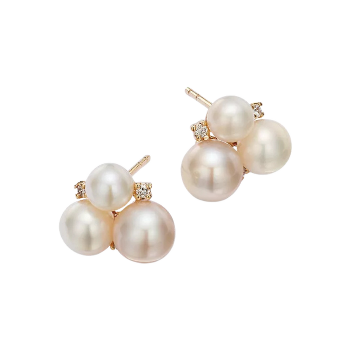 Mastoloni - Cultured Freshwater Pearl & Diamond Cluster Stud Earrings in 14K Yellow Gold | Manfredi Jewels