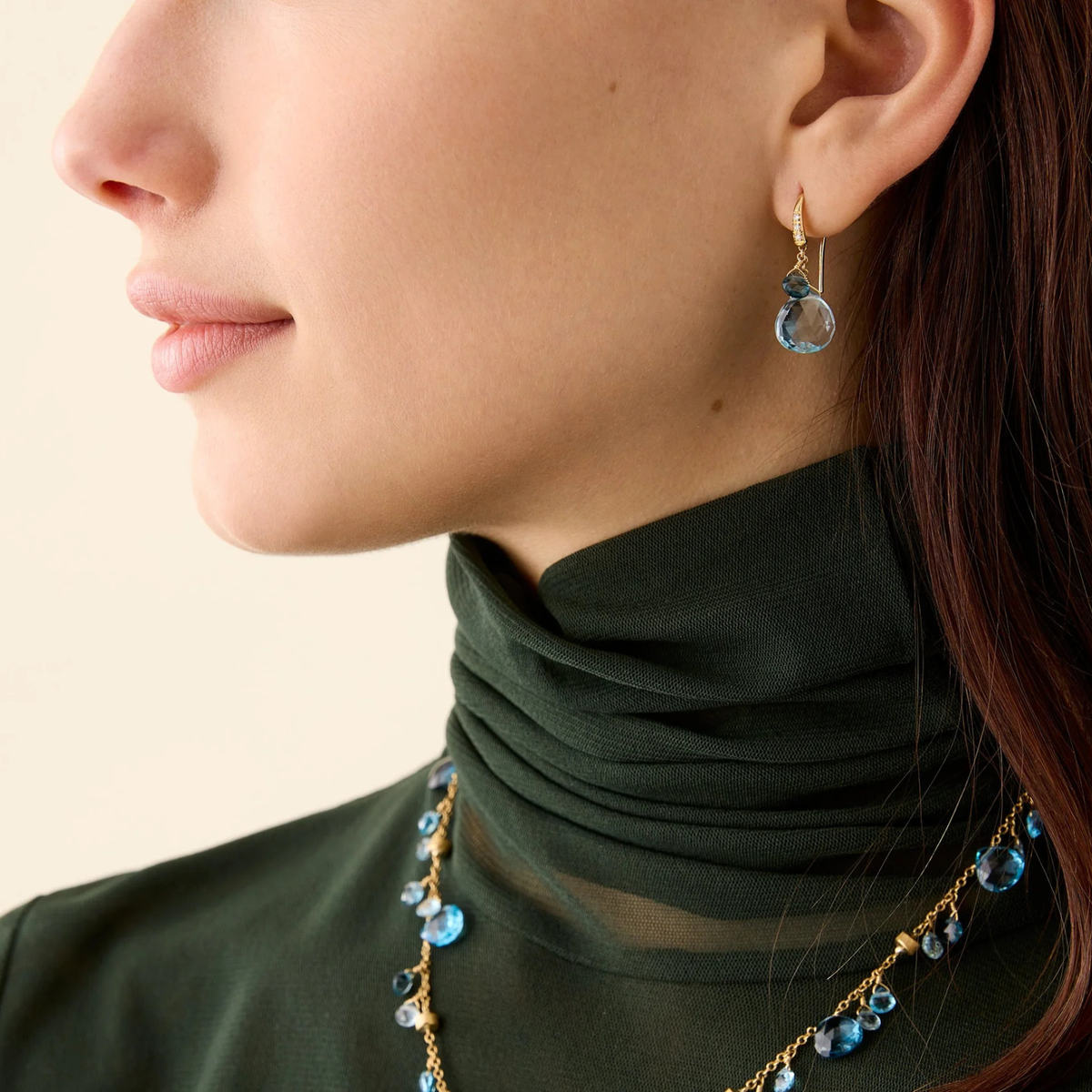 Marco Bicego Jewelry - 18K Yellow Gold Paradise Blue Topaz Hook Earrings | Manfredi Jewels