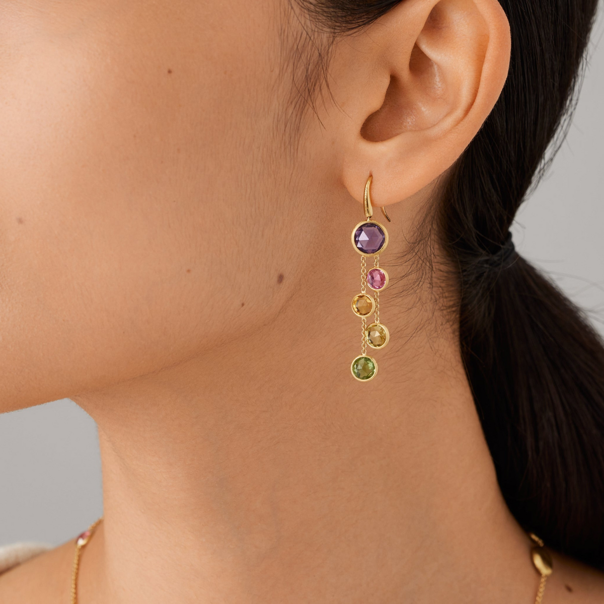 Marco Bicego Jewelry - Jaipur Color 18K Yellow Gold Mixed Gemstone Two Strand Earrings | Manfredi Jewels