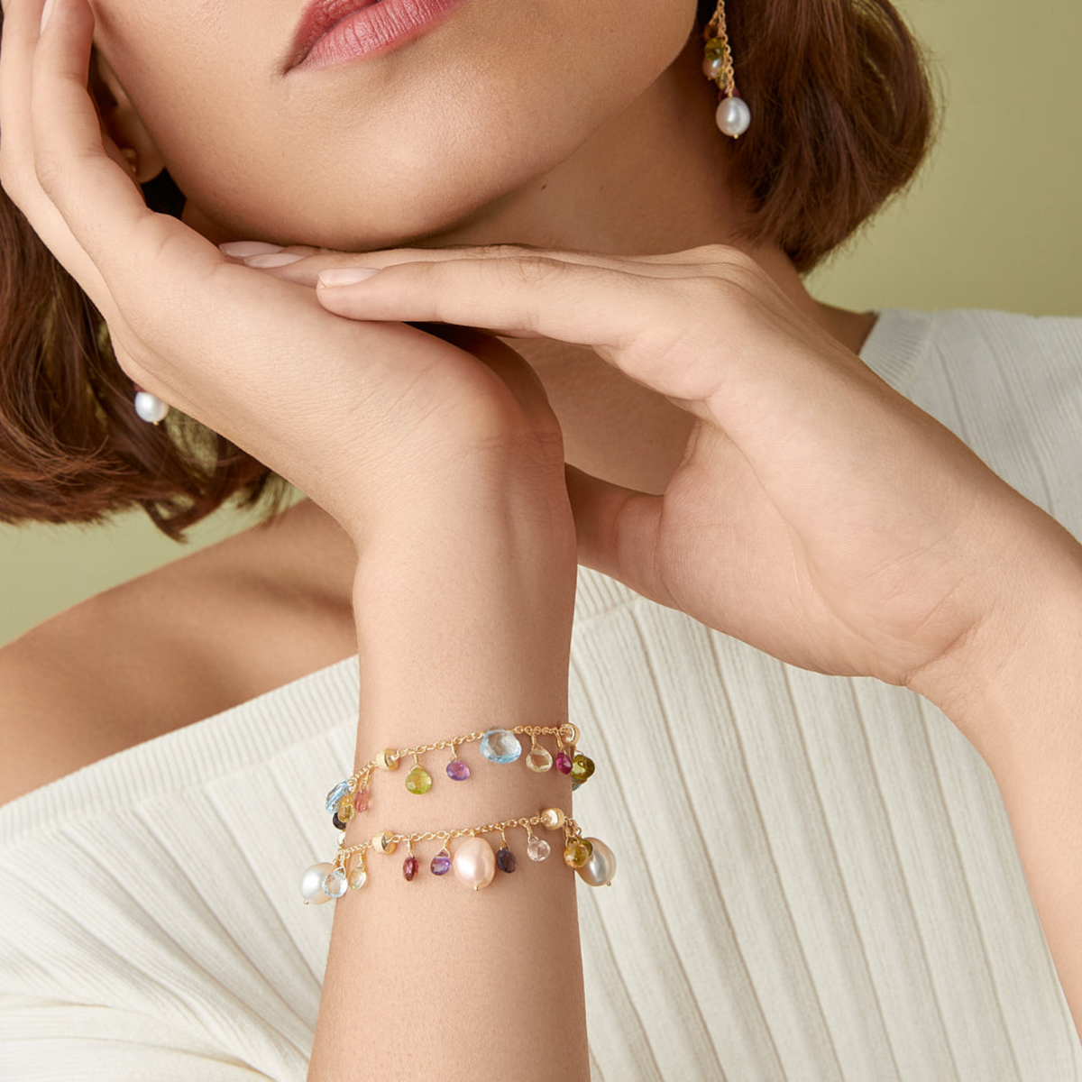 Marco Bicego Jewelry - Paradise 18K Yellow Gold Mixed Gemstone & Pearl Single Strand Bracelet | Manfredi Jewels