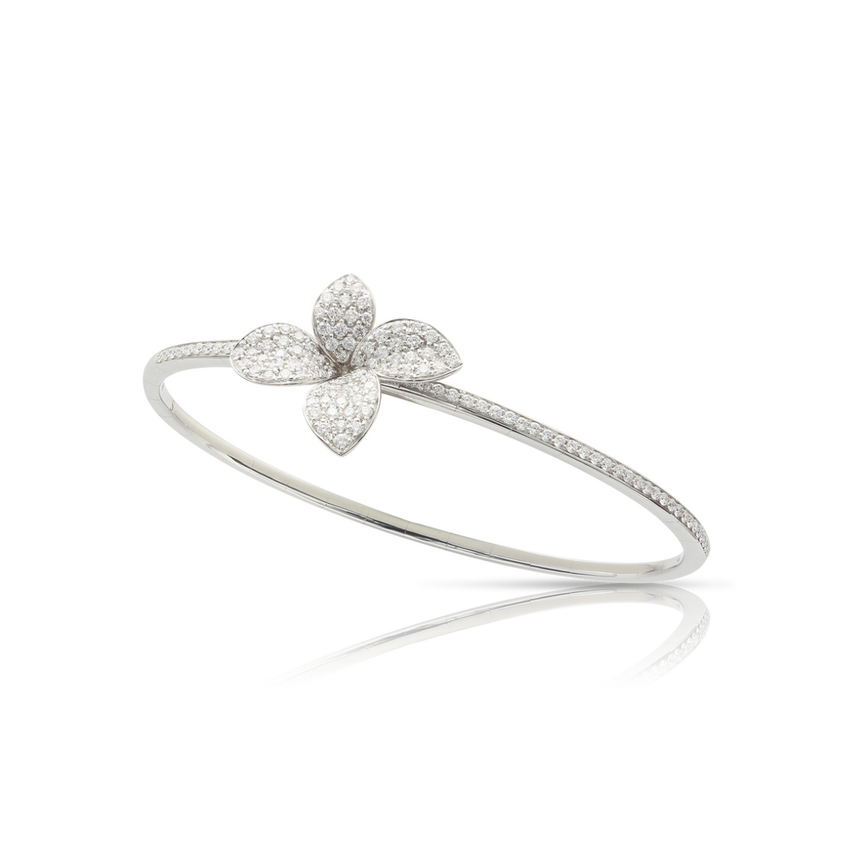 Pasquale Bruni Jewelry - Petit Garden 18K White Gold Pavé Diamond Flower Bangle Bracelet | Manfredi Jewels