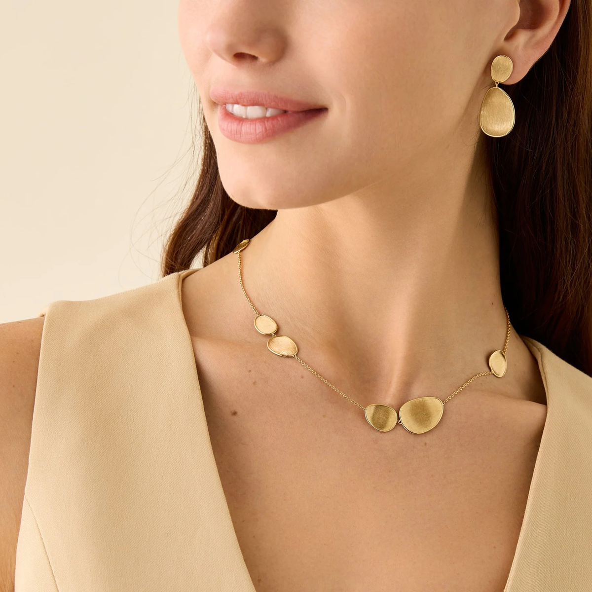 Marco Bicego Jewelry - 18K Yellow Gold Lunaria Small Petal Station Necklace | Manfredi Jewels