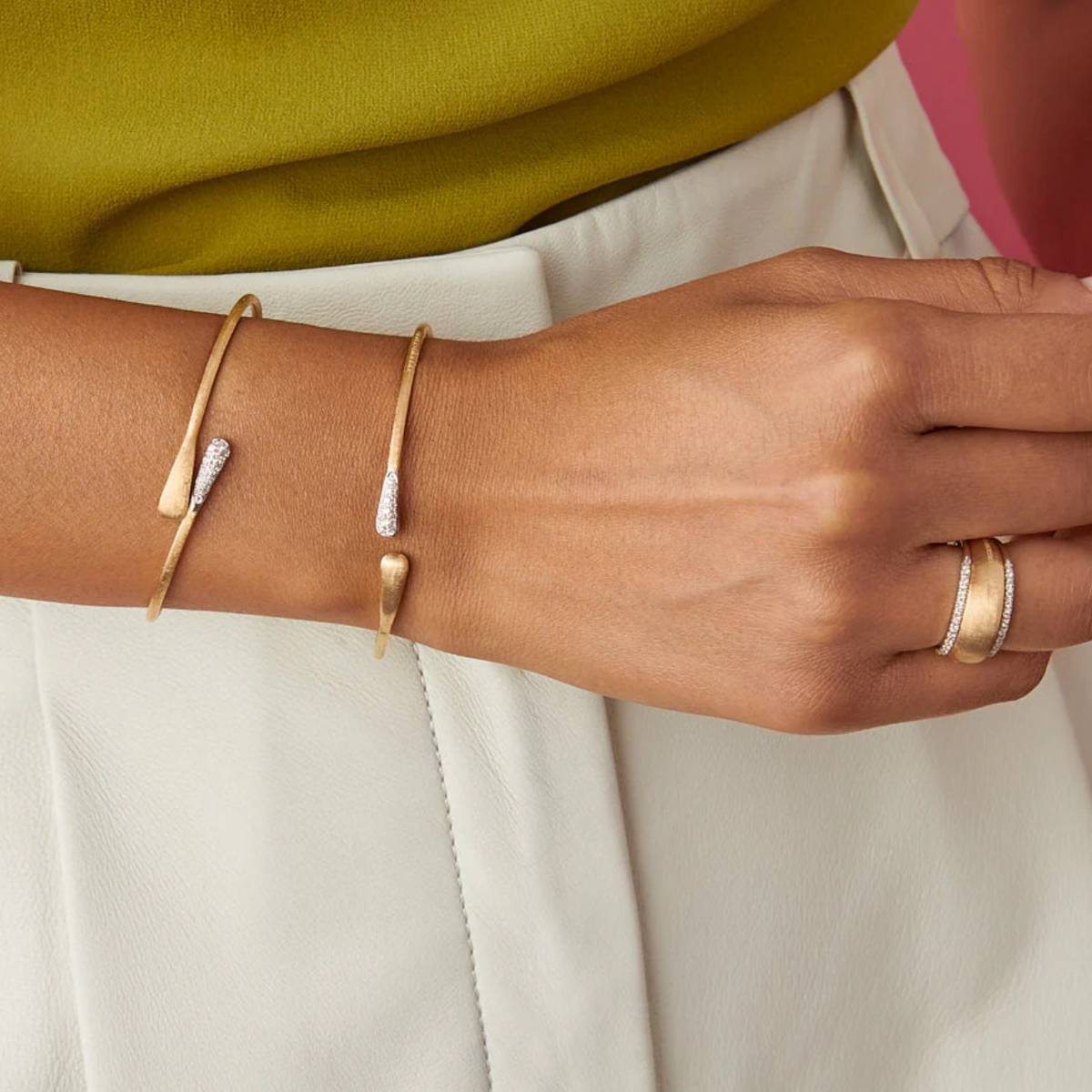 Marco Bicego Jewelry - Lucia 18K Yellow Gold & Diamond Hugging Cuff | Manfredi Jewels