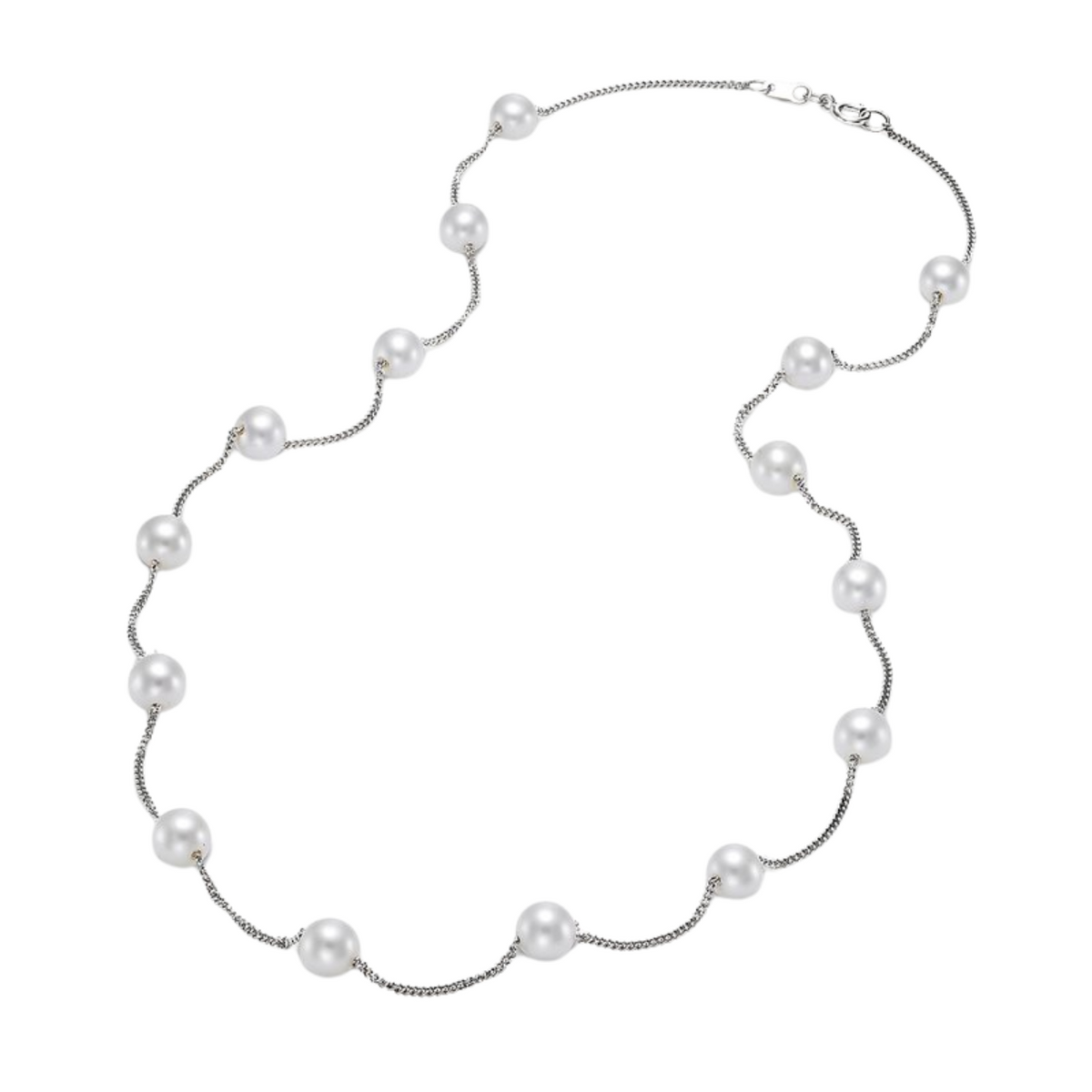 Mastoloni - 14K White Gold 5.5-6MM White Freshwater Pearl Tin Cup Necklace 17 Inches | Manfredi Jewels