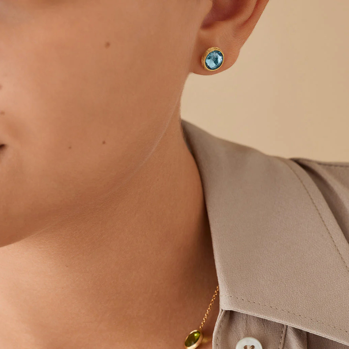 Marco Bicego Jewelry - Sky Blue Topaz Petite Stud 18K Yellow Gold And Blue Earrings | Manfredi Jewels