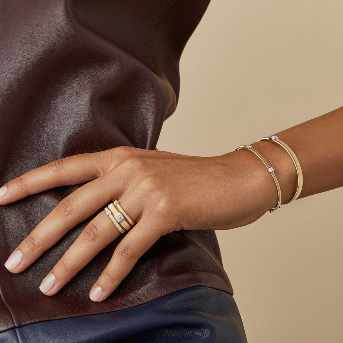 Marco Bicego Jewelry - Masai Small Three Station 18K Yellow Gold Diamond Bracelet | Manfredi Jewels