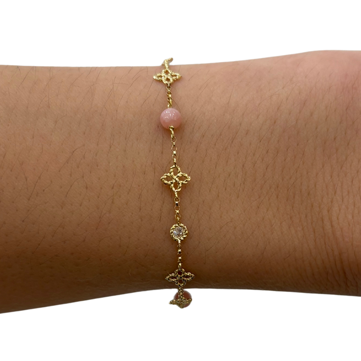 Roberto Coin Jewelry - 18K Yellow Gold Diamond & Pink Opal ’Principessa’ Bracelet | Manfredi Jewels
