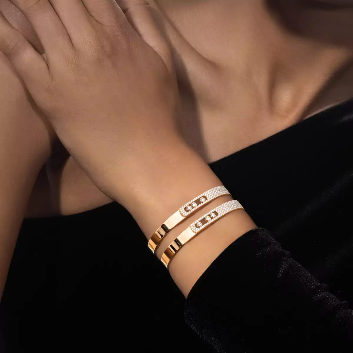 Messika Jewelry - 18K Yellow Gold Diamond Move Noa Semi-Pave Diamond Bangle | Manfredi Jewels