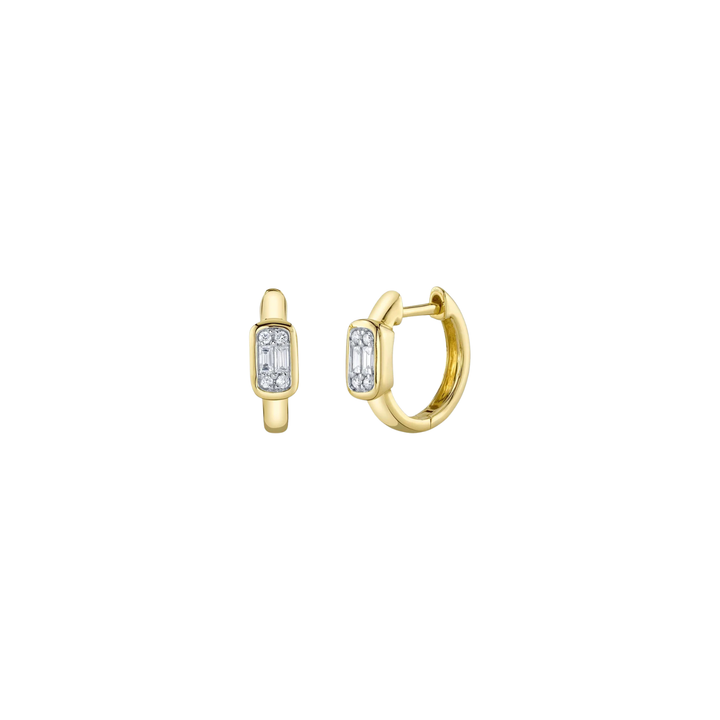 14K Yellow Gold Baguette Huggie Earrings