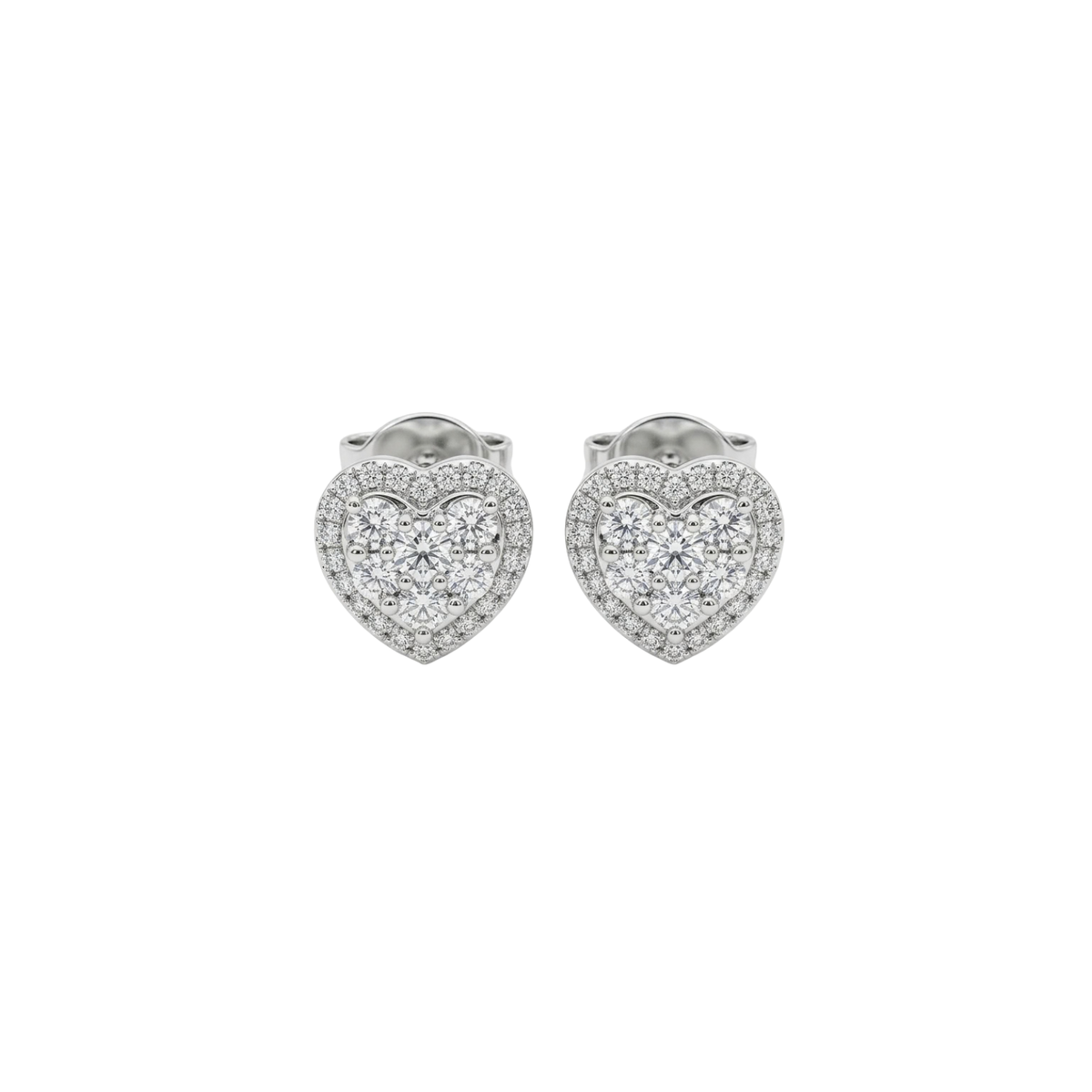 Platinum & 18K White Gold Diamond Cluster Heart Stud Earrings with Halo