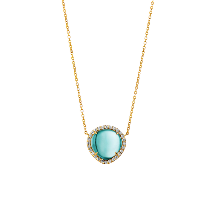 Syna Jewelry - 18K Yellow Gold Diamond & Blue Topaz Cabochon Mogul Necklace | Manfredi Jewels