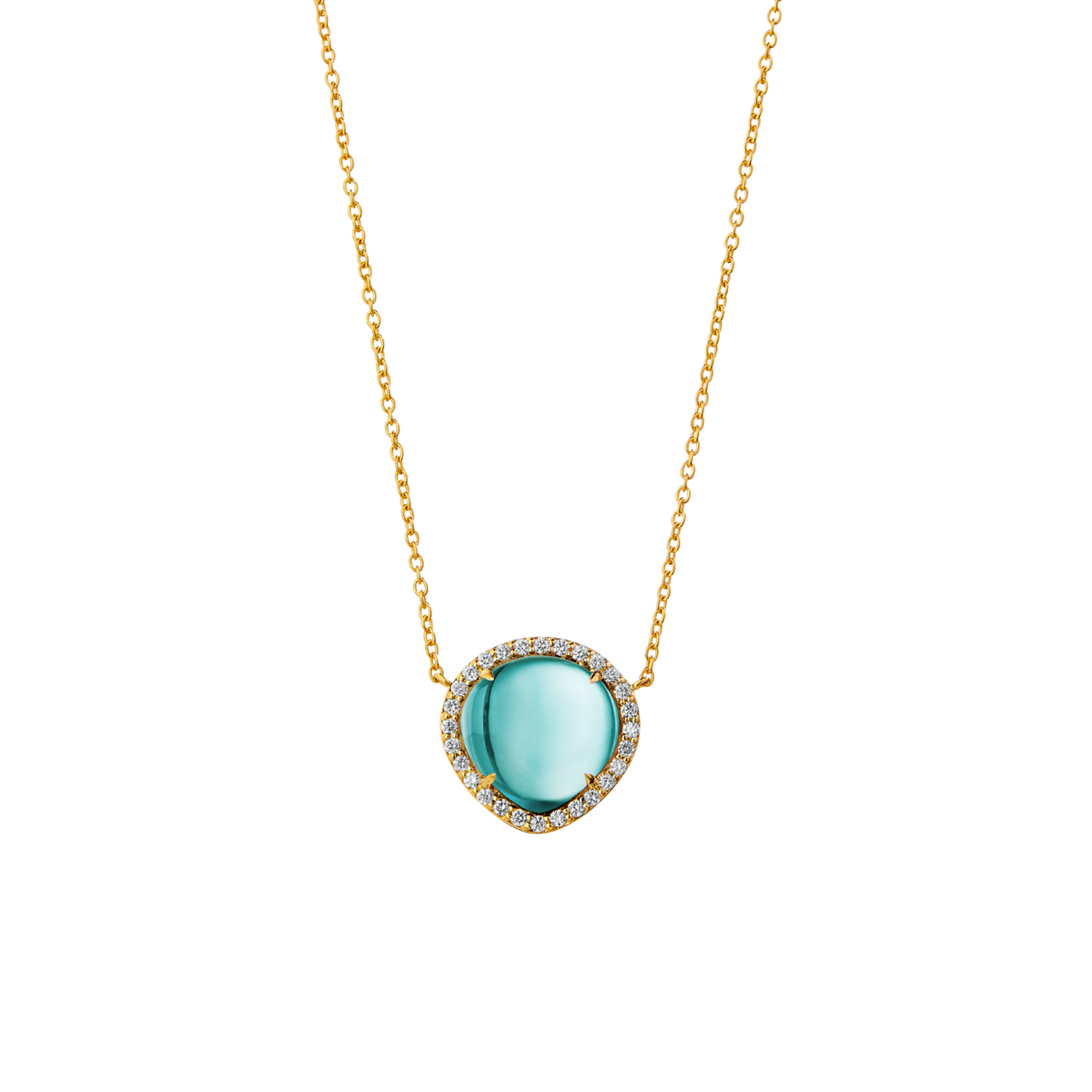 Syna Jewelry - 18K Yellow Gold Diamond & Blue Topaz Cabochon Mogul Necklace | Manfredi Jewels