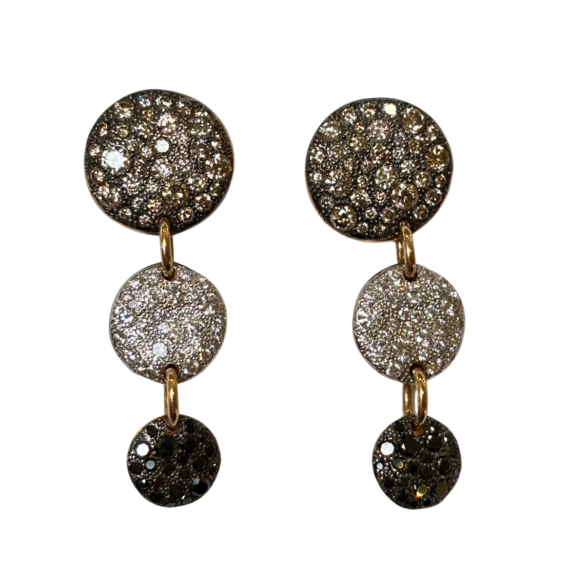 Estate 18K Rose Gold Pomellato Pave White, Brown, & Black Diamond Sabbia Drop Earring